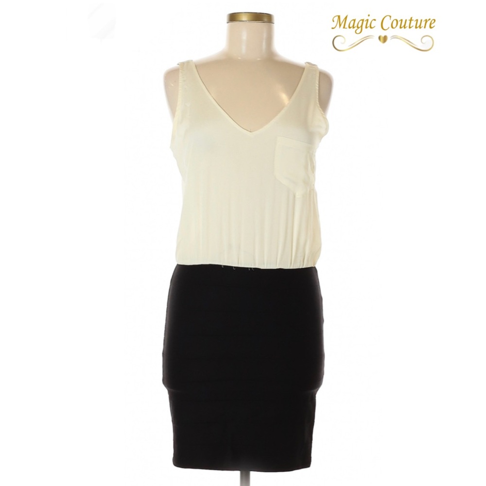 AQUA Bloomingdales Cream Tank Black Mini Skirt Dress🖤🤍🖤